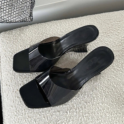 Summer Pvc Transparent Candy Slippers Open Toe Wedge Mule Slides Shoes Low Heel Pumps