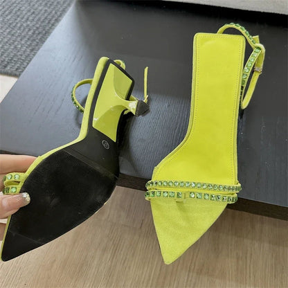 Summer Narrow Band Buckle Strap Pointed Toe Highs Banquet Party Shoes Low Heel Pumps