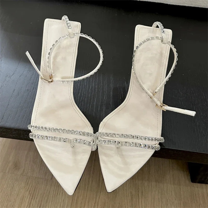 Summer Narrow Band Buckle Strap Pointed Toe Highs Banquet Party Shoes Low Heel Pumps