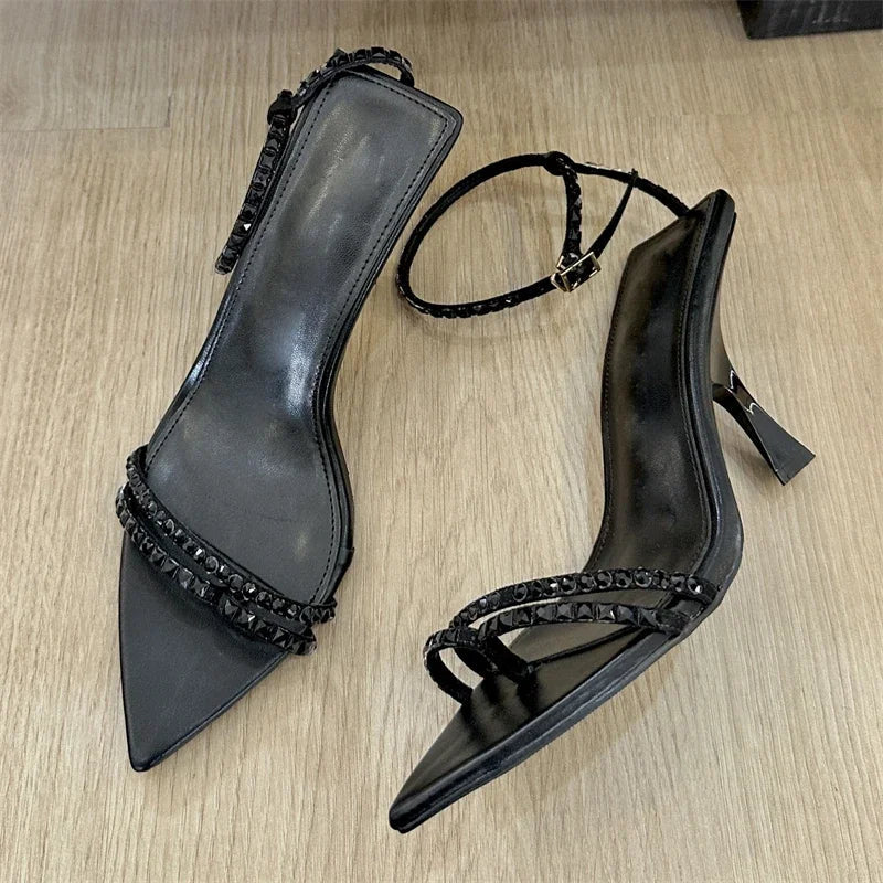 Summer Narrow Band Buckle Strap Pointed Toe Highs Banquet Party Shoes Low Heel Pumps