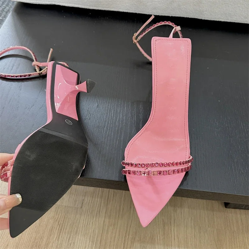 Summer Narrow Band Buckle Strap Pointed Toe Highs Banquet Party Shoes Low Heel Pumps