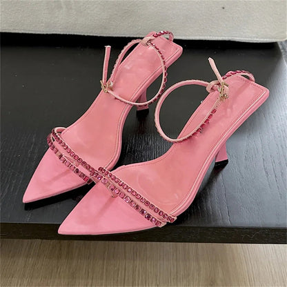 Summer Narrow Band Buckle Strap Pointed Toe Highs Banquet Party Shoes Low Heel Pumps