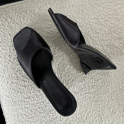 Summer Silk Wedges High Open Toe Slippers Mule Beach Slides Shoes Low Heel Pumps