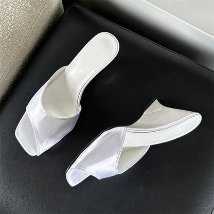 Summer Silk Wedges High Open Toe Slippers Mule Beach Slides Shoes Low Heel Pumps
