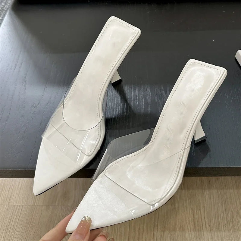 Summer Street Style Pvc Transparent Highs Pointed Toe Slippers Party Shoes Low Heel Pumps