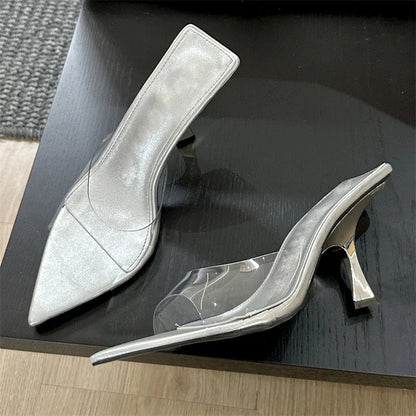 Summer Street Style Pvc Transparent Highs Pointed Toe Slippers Party Shoes Low Heel Pumps