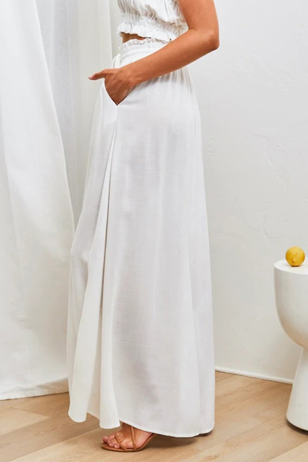 Elastic Waist Wide Leg Long Pants