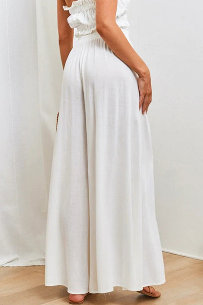 Elastic Waist Wide Leg Long Pants