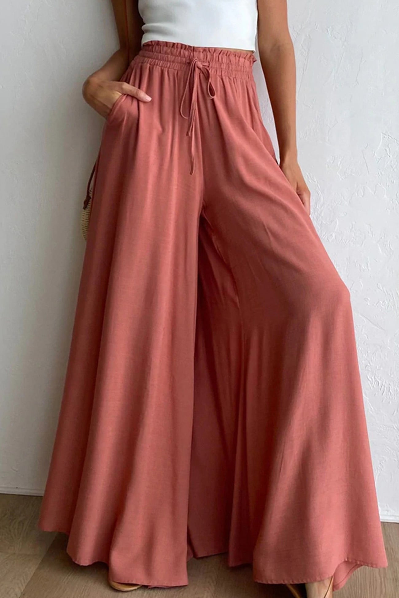 Elastic Waist Wide Leg Long Pants