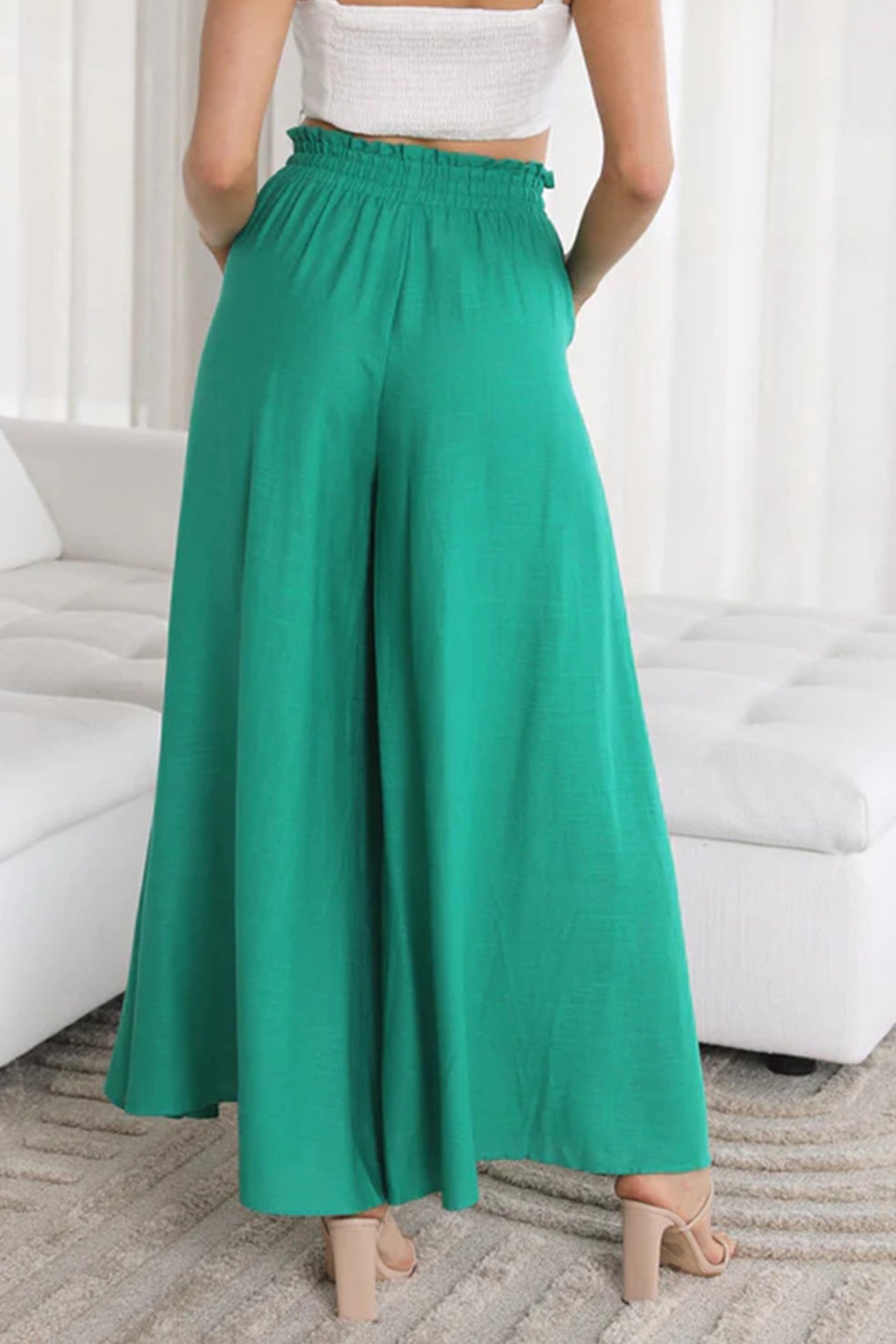 Elastic Waist Wide Leg Long Pants