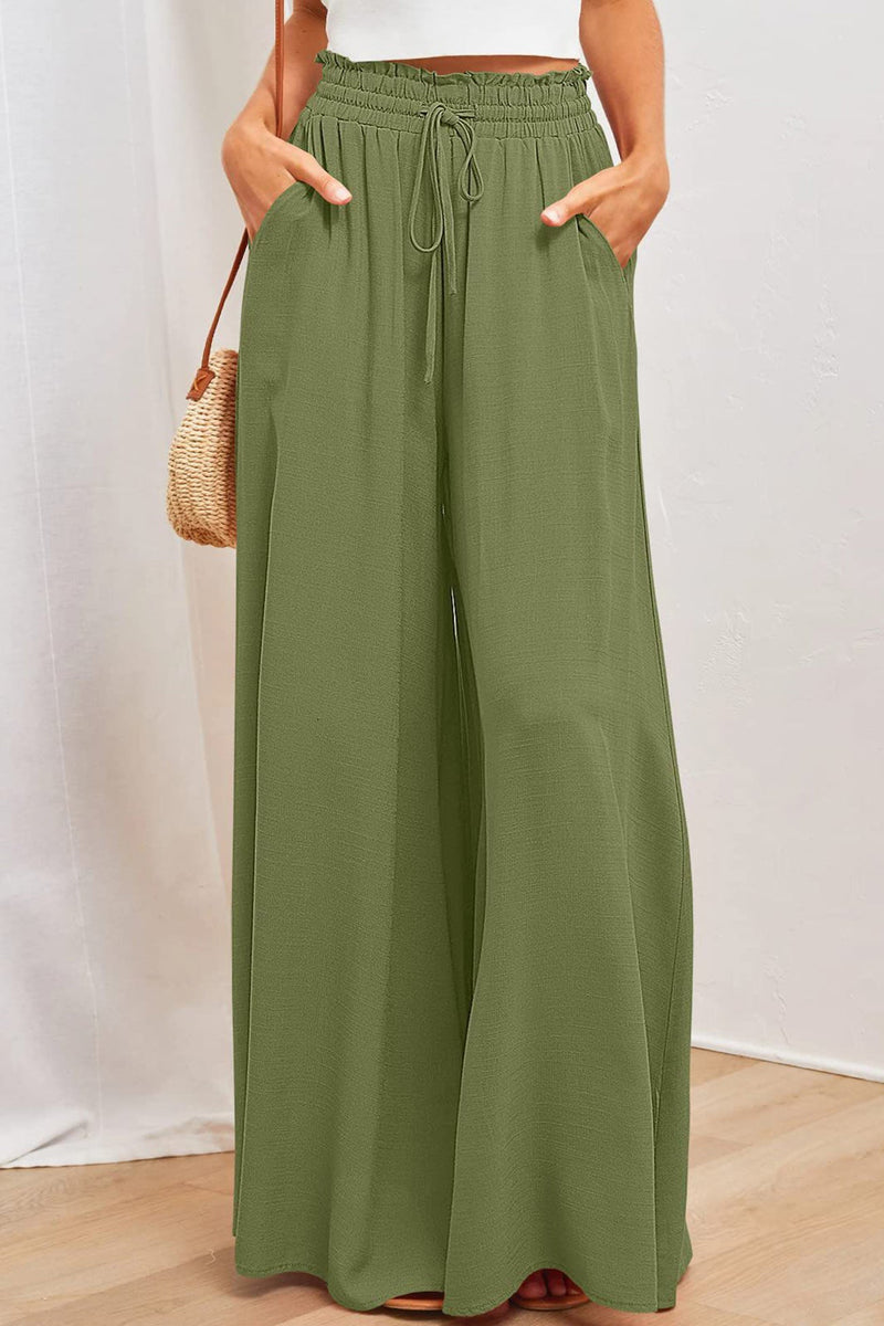 Elastic Waist Wide Leg Long Pants