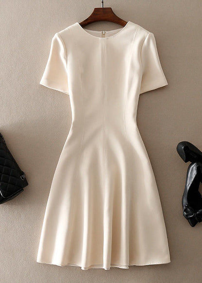 Apricot O-neck Patchwork Maxi Dress Short Sleeve Qe079