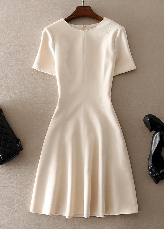 Apricot O-neck Patchwork Maxi Dress Short Sleeve Qe079