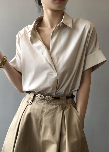 Apricot Peter Pan Collar Cotton Blouse Tops Summer Qb006