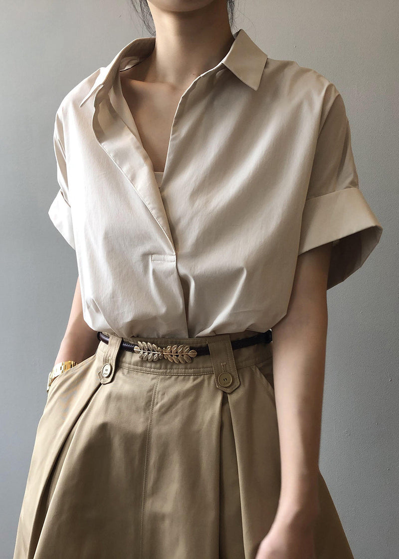 Apricot Peter Pan Collar Cotton Blouse Tops Summer Qb006