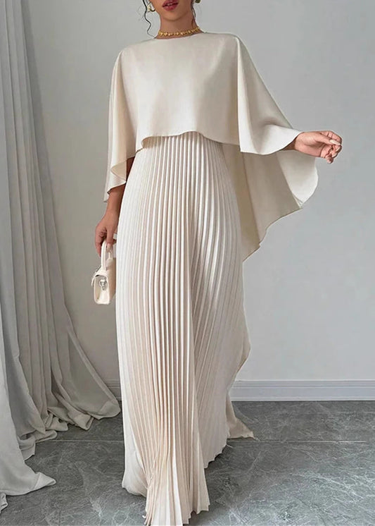 Long Dress Beige Sleeve Patchwork Asymmetrical Batwing