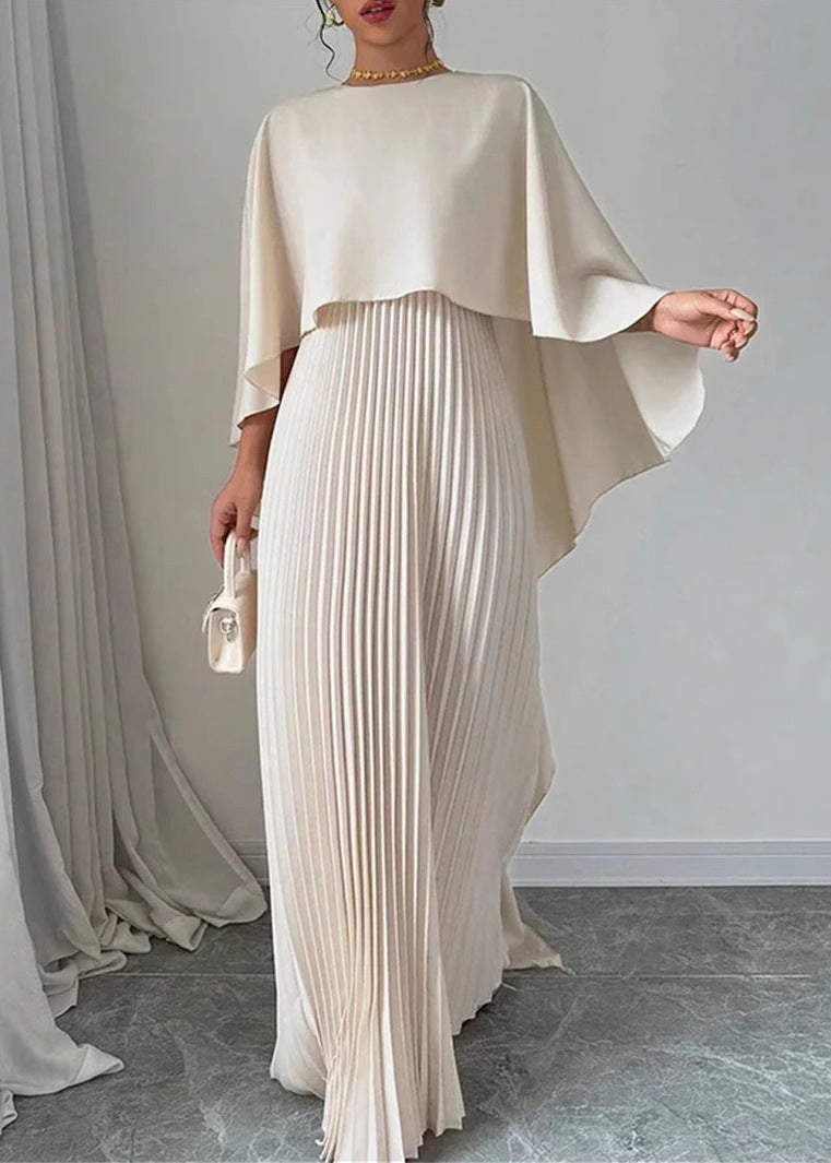 Long Dress Beige Sleeve Patchwork Asymmetrical Batwing