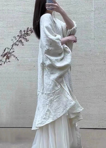 Beige Asymmetrical Tulle Patchwork Maxi Dress Lantern Sleeve Xx095