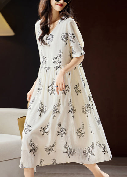 Beige Embroidered Patchwork Maxi Dress Short Sleeve Ww032