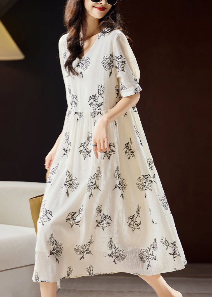 Beige Embroidered Patchwork Maxi Dress Short Sleeve Ww032