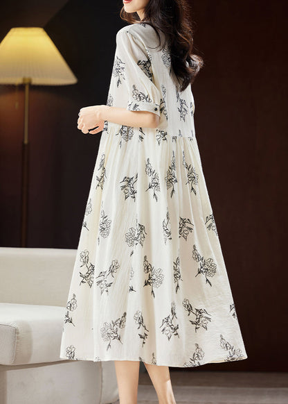 Beige Embroidered Patchwork Maxi Dress Short Sleeve Ww032