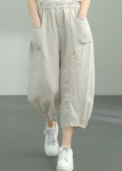 Beige Pockets Patchwork Linen Lantern Pants Summer Ly0594