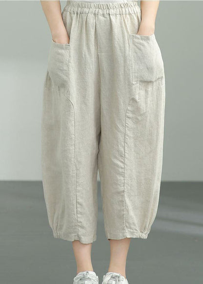 Beige Pockets Patchwork Linen Lantern Pants Summer Ly0594