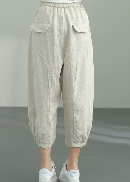 Beige Pockets Patchwork Linen Lantern Pants Summer Ly0594