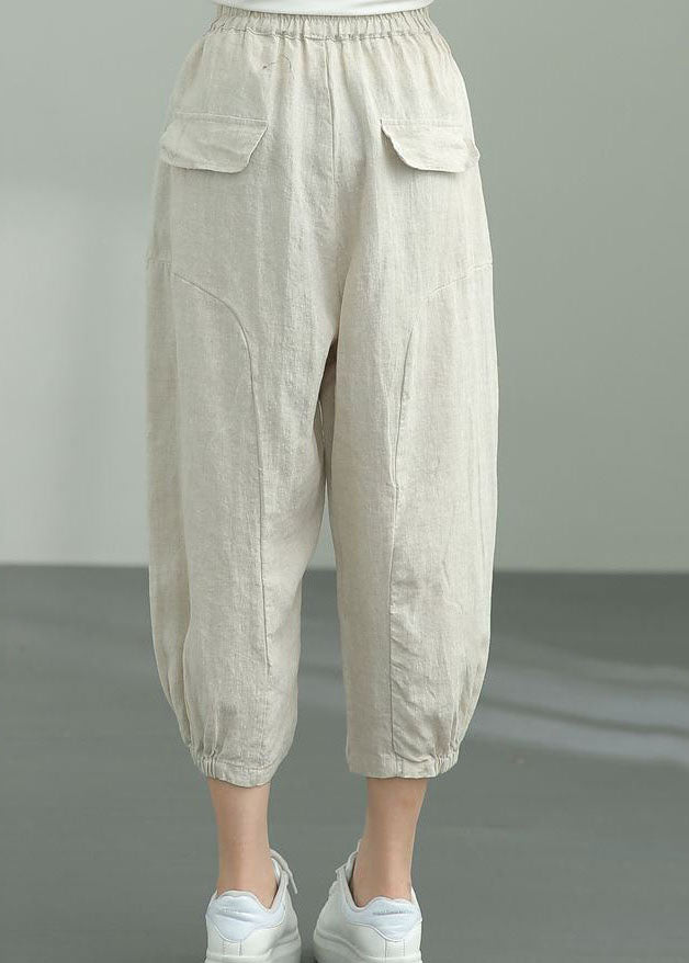Beige Pockets Patchwork Linen Lantern Pants Summer Ly0594
