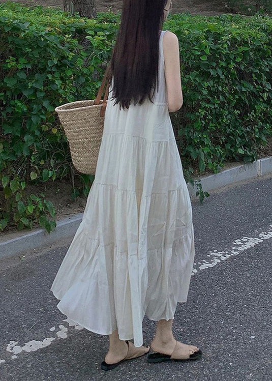 Beige V Neck Patchwork Vacation Chiffon Long Dresses Summer Lc0063