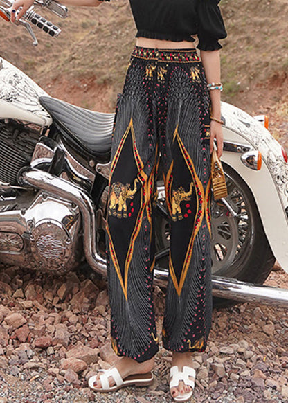 Black Elastic Waist Print Lantern Pants Summer Ly0200