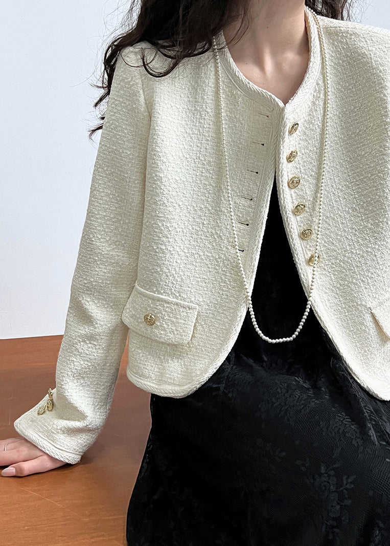 Black O-neck Button Woolen Coat Long Sleeve Qe061