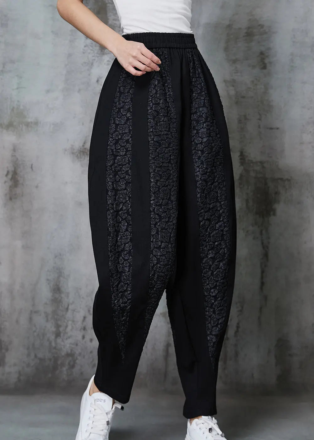Black Oversized Patchwork Jacquard Cotton Pants Spring Jk1019