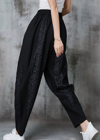 Black Oversized Patchwork Jacquard Cotton Pants Spring Jk1019