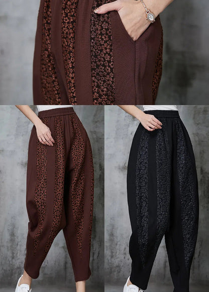 Caramel Patchwork Cotton Pants Oversized Jacquard Spring Jk1020