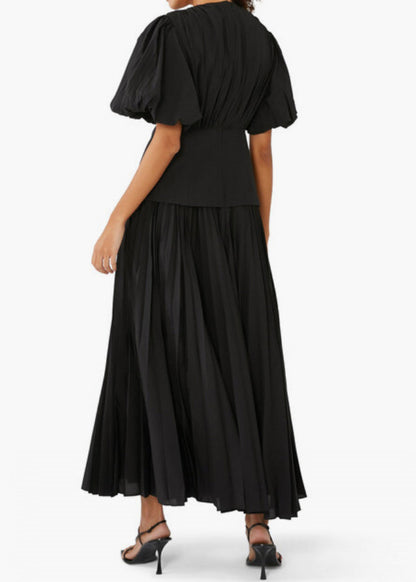 Black V Neck Lace Up Cotton Long Dresses Summer Au1011
