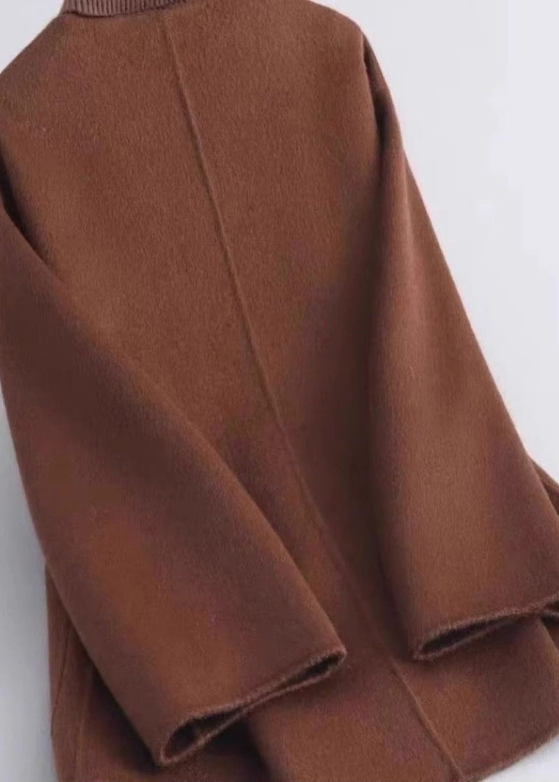 Black V Neck Pockets Woolen Coat Winter Rs021
