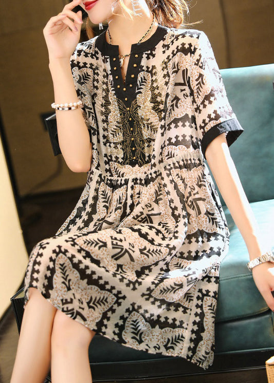 Black V Neck Print Vacation Chiffon Maxi Dresses Summer Ly1486