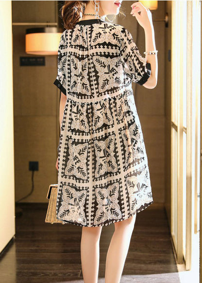Black V Neck Print Vacation Chiffon Maxi Dresses Summer Ly1486