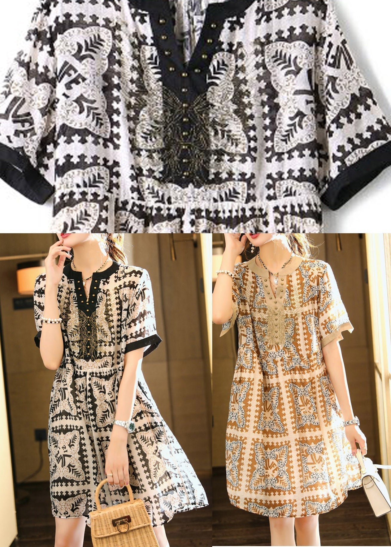 Black V Neck Print Vacation Chiffon Maxi Dresses Summer Ly1486