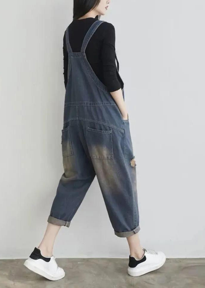 Blue V Neck Patchwork Button Jumpsuit Summer Ty1042
