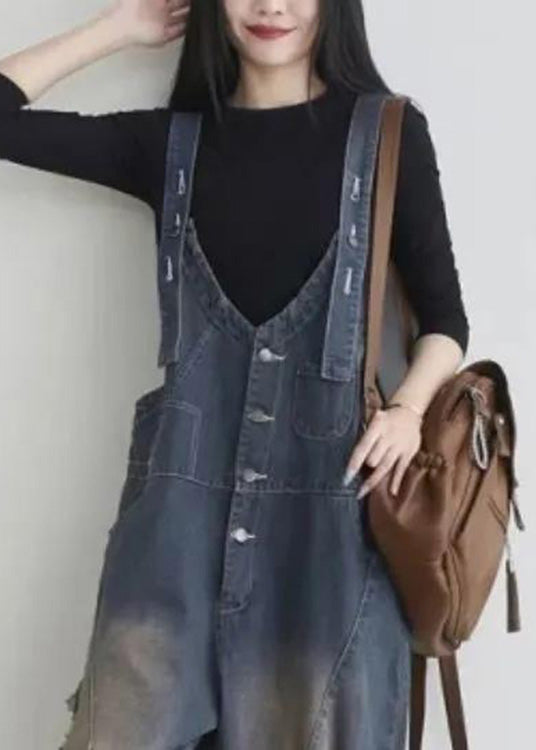 Blue V Neck Patchwork Button Jumpsuit Summer Ty1042