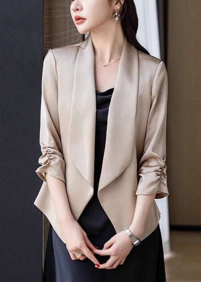 Champagne Peter Pan Collar Wrinkled Satin Coats Spring Yj034