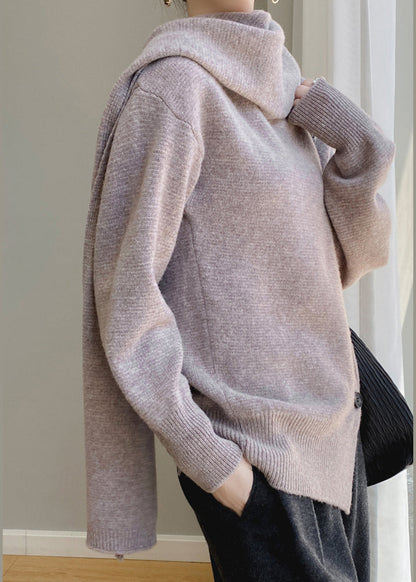 Coffee Scarf Collar Button Patchwork Wool Sweaters Spring Yy032