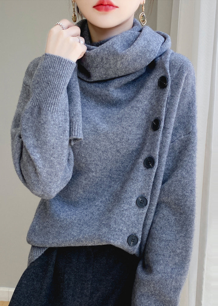 Coffee Scarf Collar Button Patchwork Wool Sweaters Spring Yy032