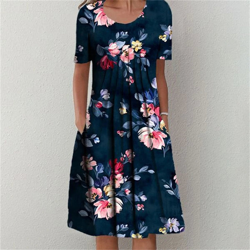 Temperament Short Sleeves Loose Weekend Holiday Midi Dresses
