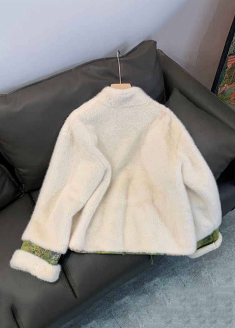 Green Patchwork Tie Waist Fuzzy Fur Fluffy Mink Velvet Coat Winter Ag1046