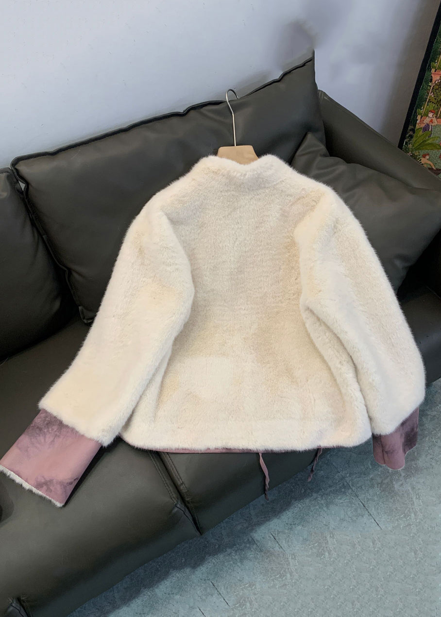 Green Patchwork Tie Waist Fuzzy Fur Fluffy Mink Velvet Coat Winter Ag1046