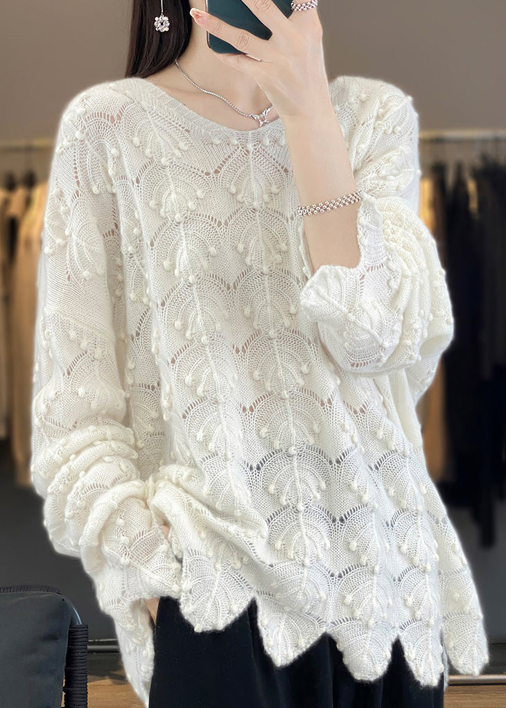 Light Camel V Neck Hollow Out Woolen Knit Sweaters Fall Ab1050