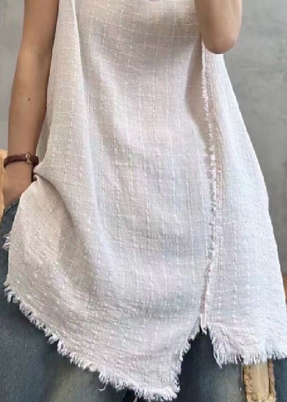 Light Khaki Asymmetrical Linen Waistcoat Sleeveless Vb1079